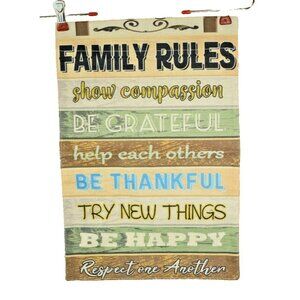 Family Rules... 12 x 18 inch Double Sided Nylon Burlap Decorative Garden Flag